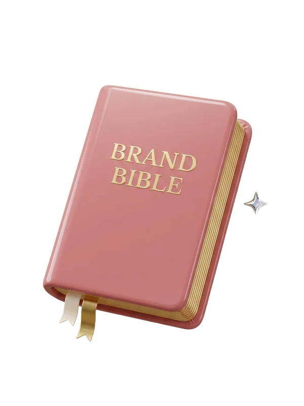 Illustration of a pink book titled Brand Bible